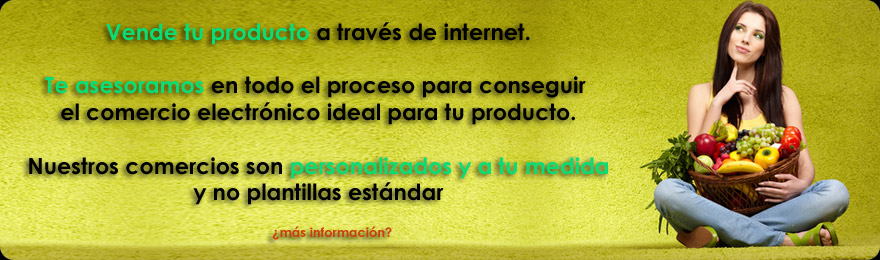 Vende tu producto a trav�s de internet. Te asesoramos en todo el proceso para conseguir el comercio electr�nico ideal para tu producto. Nuestros comercios son personalizados y a tu medida y no plantillas est�ndar